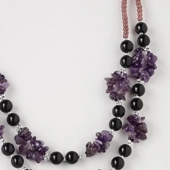 Amethyst Baroque Gemstone Beads and Purple Glass Rounds Necklace - Picture 2 of 2